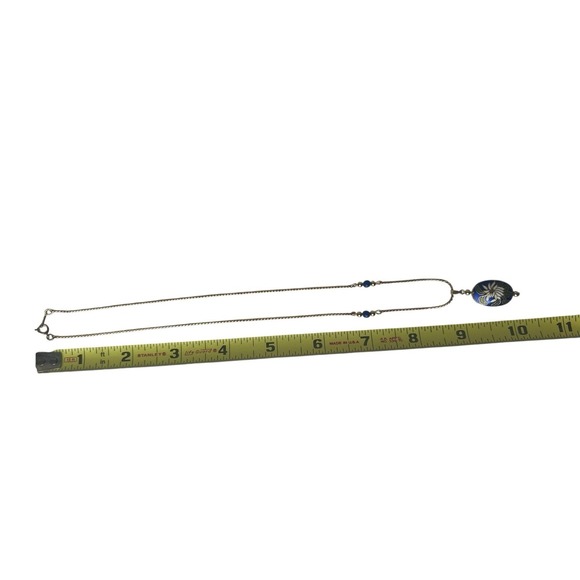 Vintage White Lily Flower Necklace Cloisonne Enamel Blue Floral - Picture 4 of 8